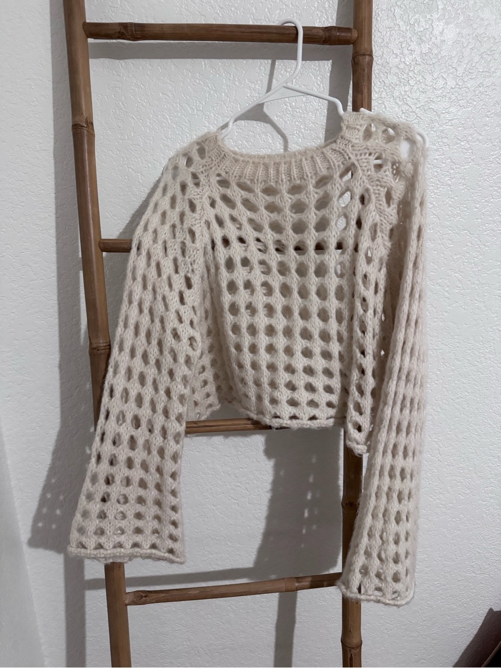 Coastal Cream Open-Knit Cropped Sweater - Women
